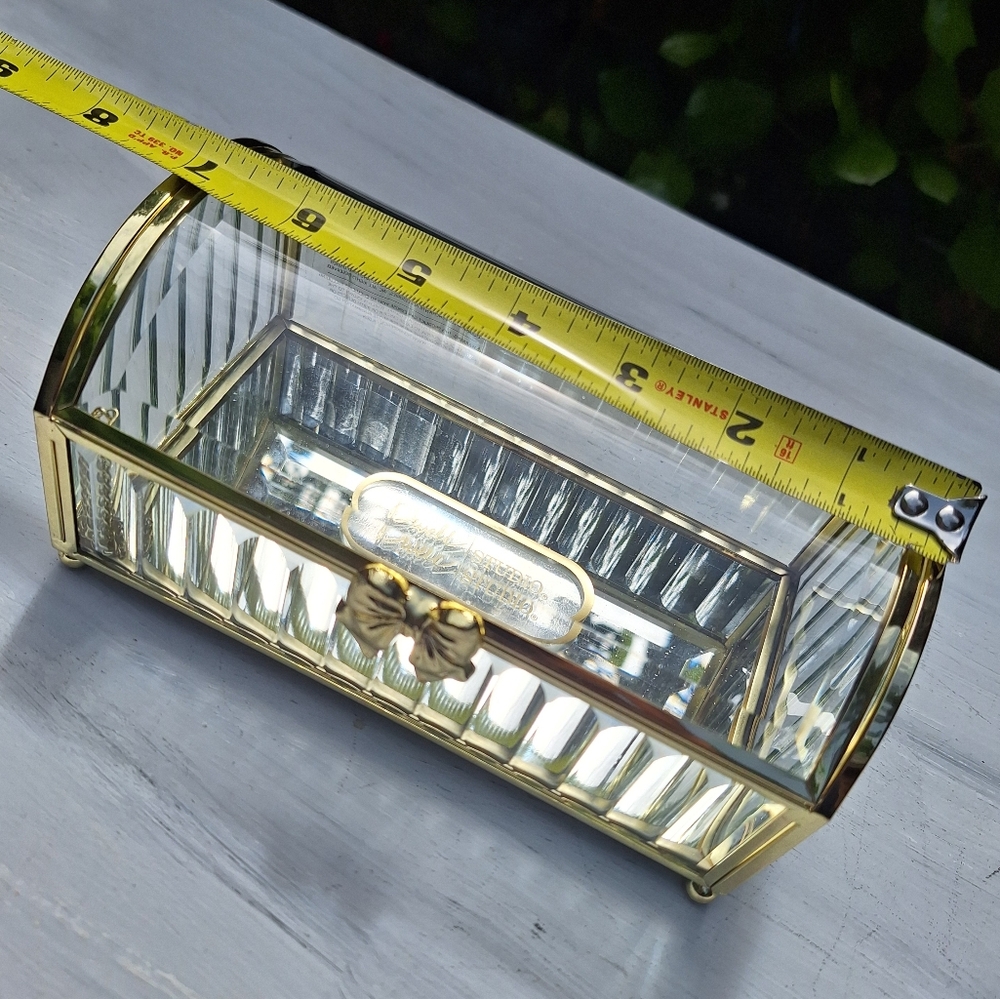 Glass Display Box Gold Metal Jewelry Box Holder Casket Stained Glass Case - Picture 7 of 17